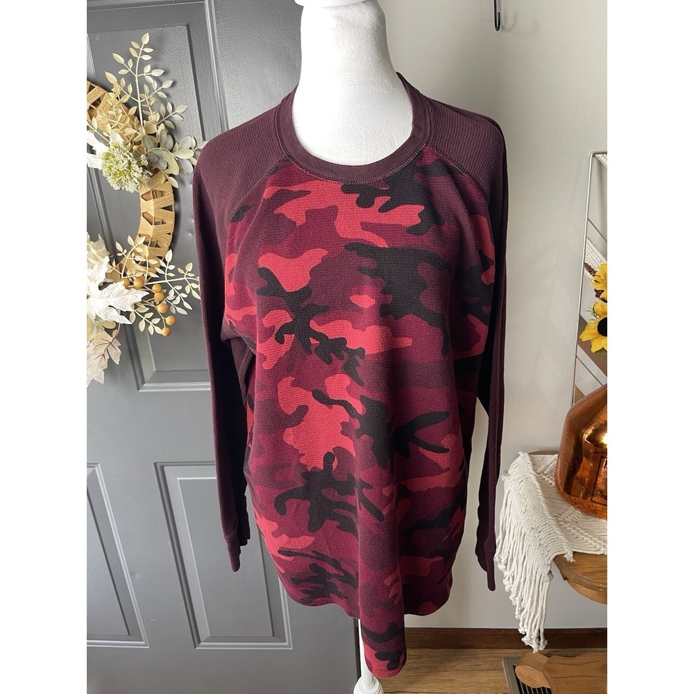 Polo Ralph Lauren Shirt Mens 2XL Thermal Pullover Camouflage Knit Red